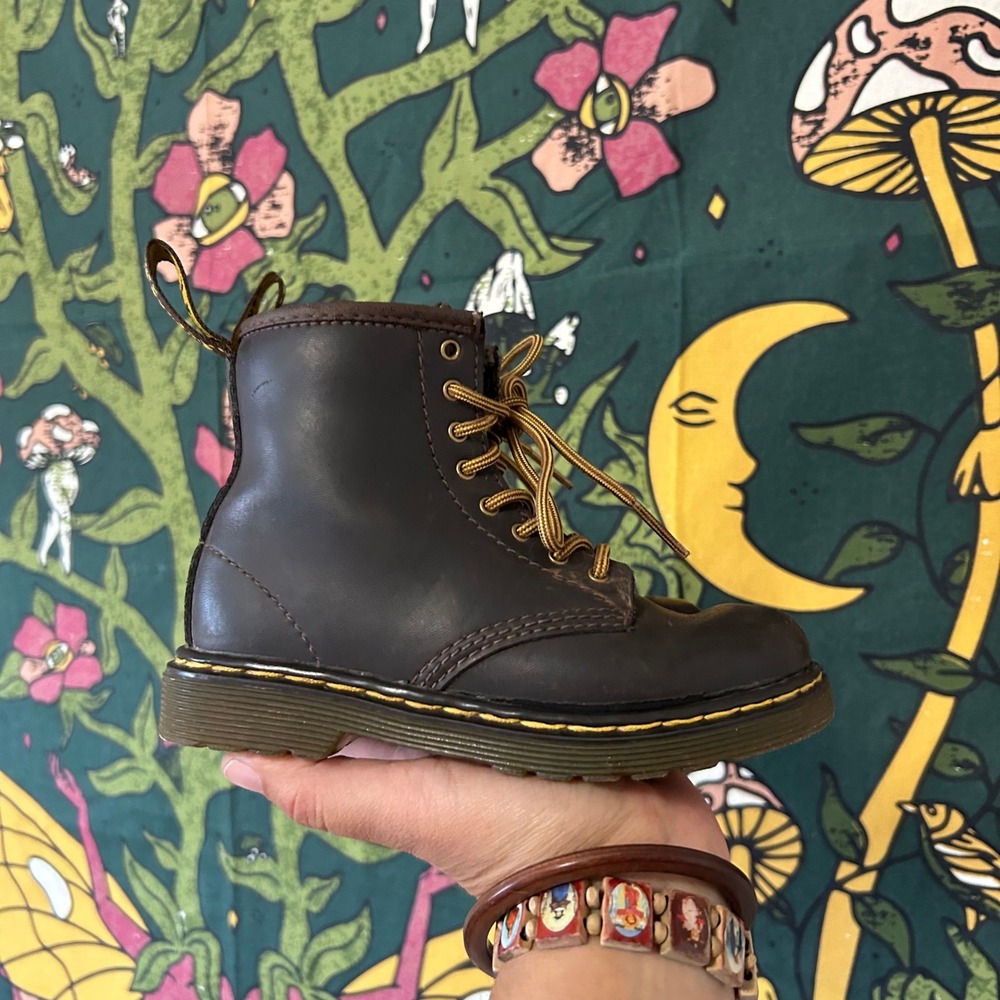 Dr. Martens  Toddler Boots Brown Leather Lace Up Side Zip Size 10 US Kids